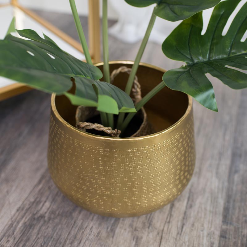 Medium Round Gold Patterned Planter