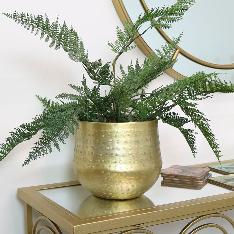 gold plant pot uk Small Round Gold Patterned Planter – Windsor Browne