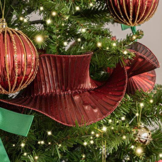 Dark Red Metallic Ruffle Christmas Tree Ribbon - 270cm (2.7m / 106.3')