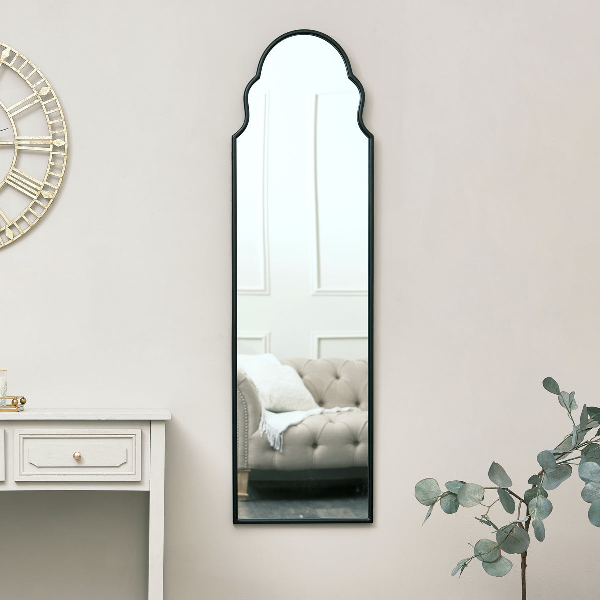 Tall Slim Black Arch Wall Mirror 133cm x 38cm