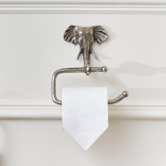 Metallic Silver Elephant Toilet Roll Holder
