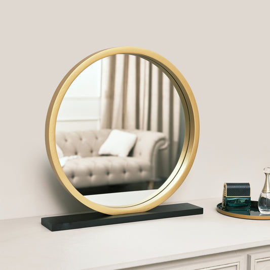Round Gold & Black Freestanding Table Top Mirror