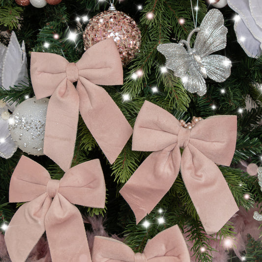 Set of 4 Baby Pink Velvet Christmas Bows
