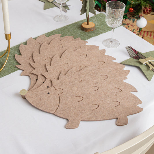 Set of 4 Brown Hedgehog Shaped Felt Placemats