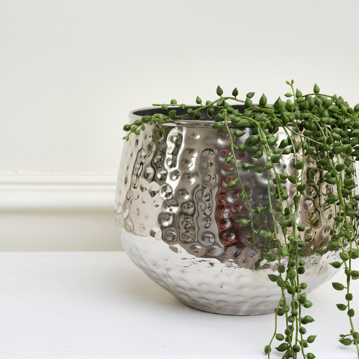 Silver Hammered Metal Planter