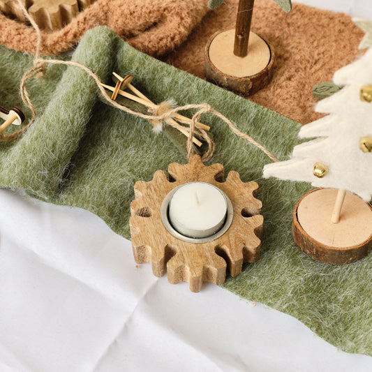 Wooden Snowflake Shaped Tealight Holder - 10cm