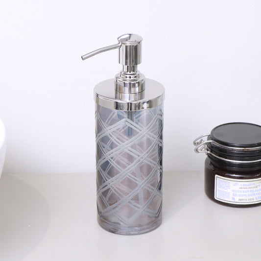 Smoked Patterned Soap Dispenser with Silver Chrome Rim