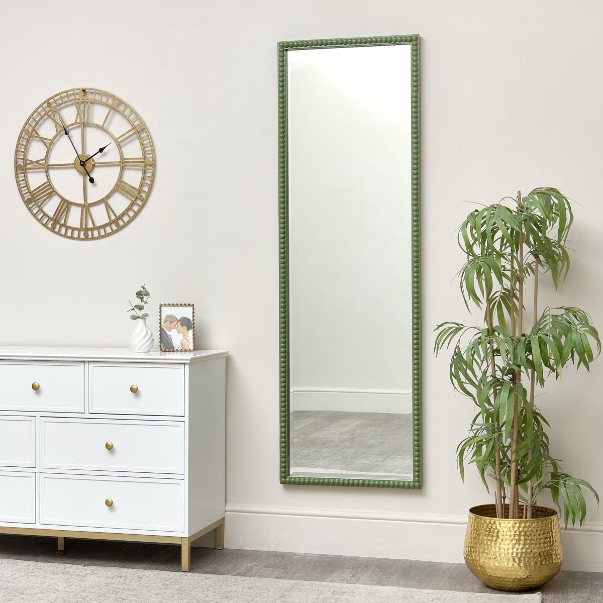 Large Rectangle Olive Green Bobbin Bobble Wall Mirror 168cm x 54cm