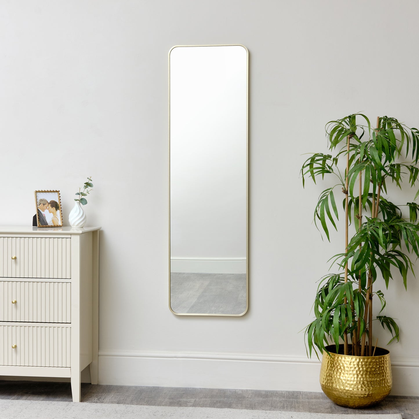 Tall Gold Curved Framed Wall / Leaner Mirror 135cm x 40cm