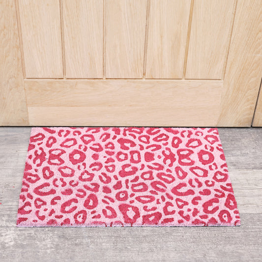 Pink Leopard Print Coir Door Mat