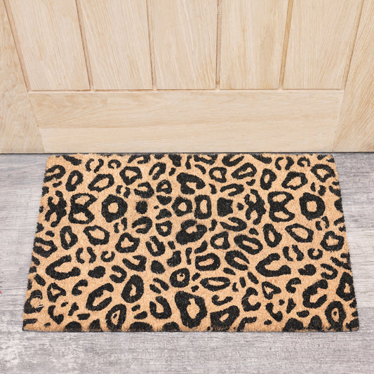  Black & Natural Leopard Print Coir Door Mat 