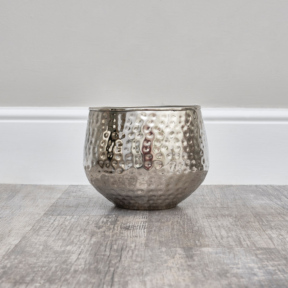 Silver Hammered Metal Planter