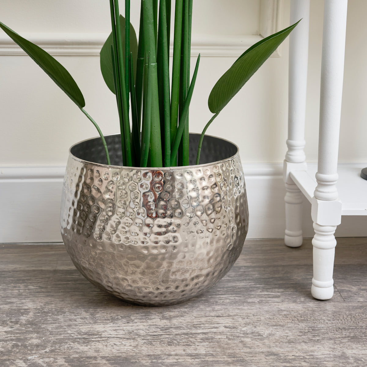 Medium Silver Hammered Metal Planter