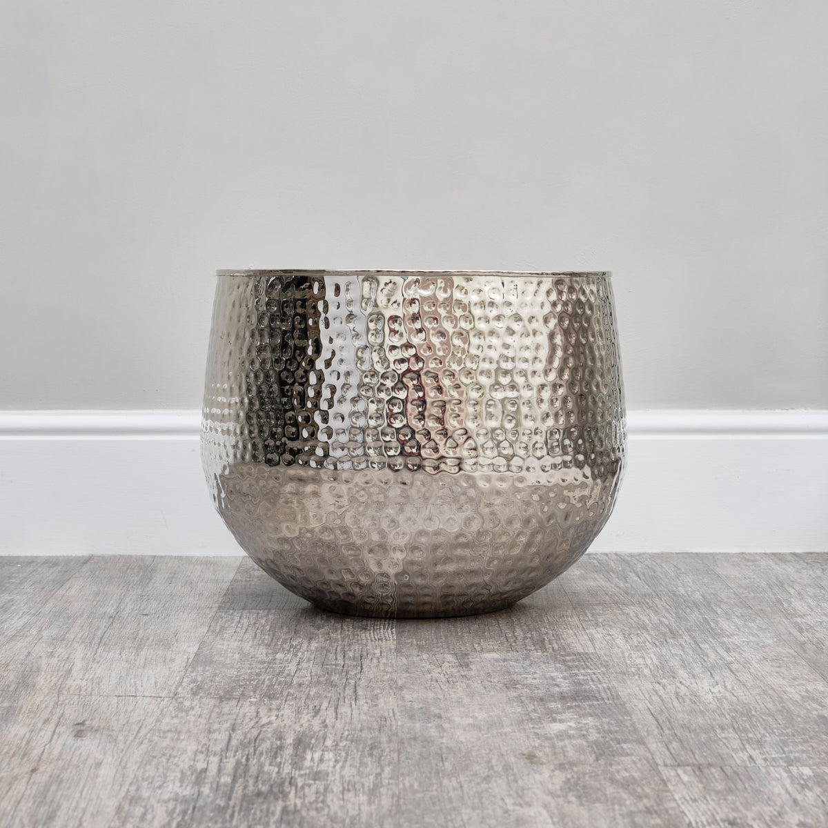 Large Silver Hammered Metal Planter