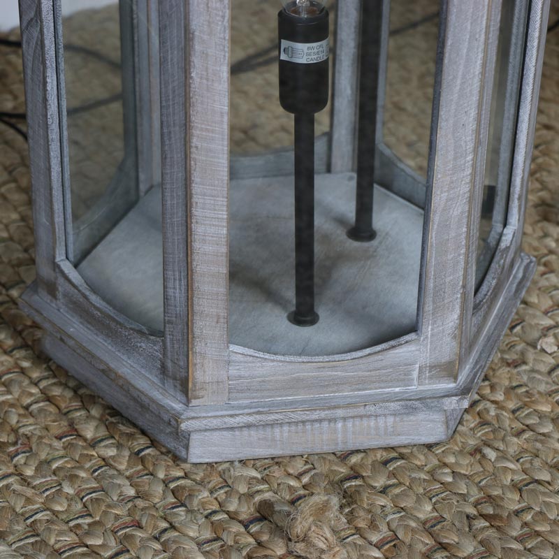 Grey Wooden Lantern Style Floor Lamp