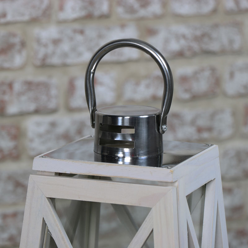 White Washed Wooden Lantern Style Table Lamp