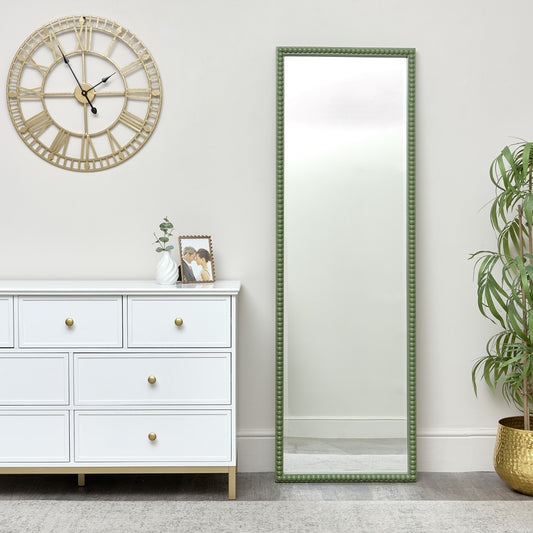 Large Rectangle Olive Green Bobbin Bobble Wall Mirror 168cm x 54cm
