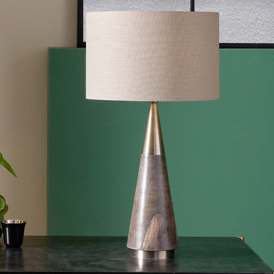 Brushed Silver & Grey Wash Wood Table Lamp 