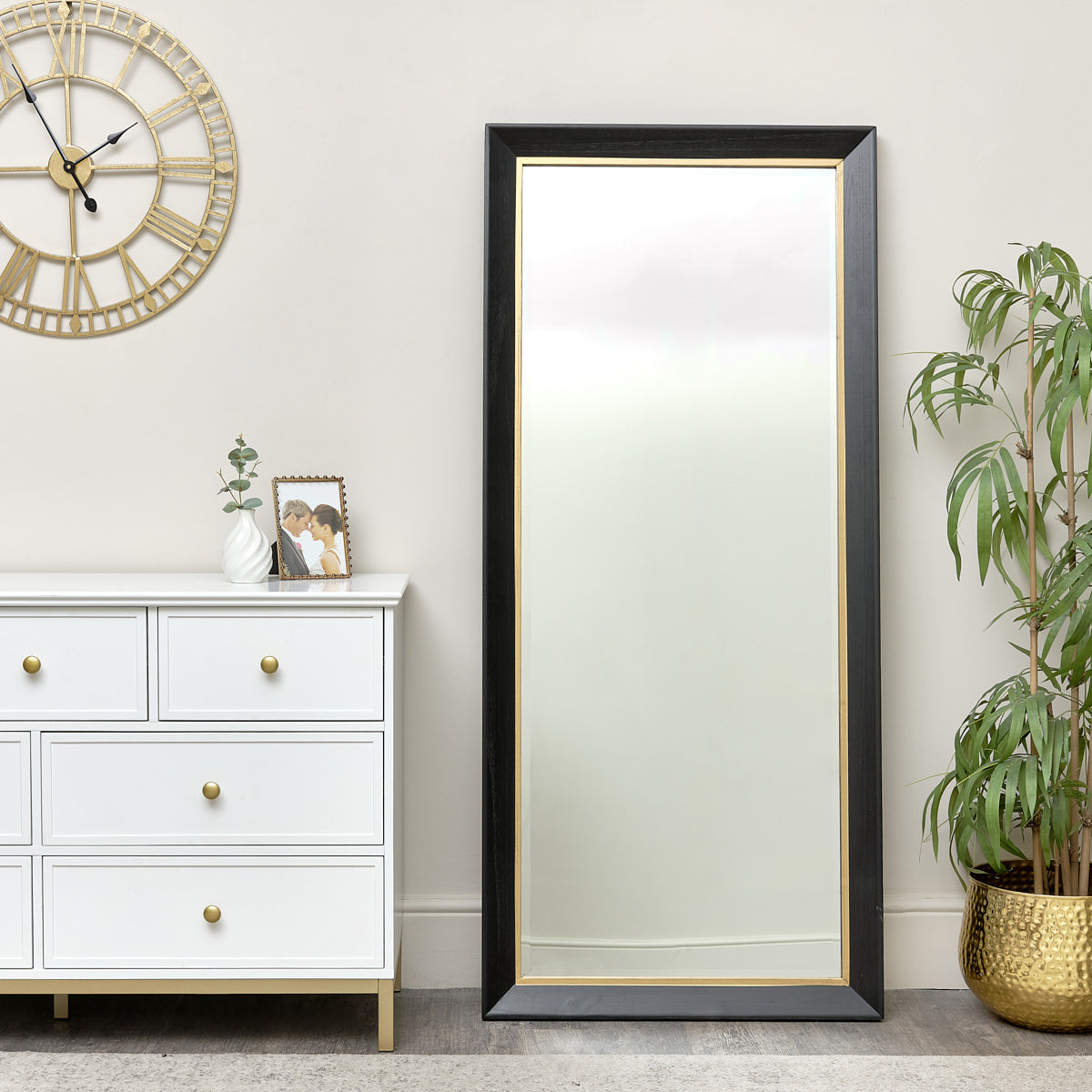 Large Rectangle Black & Gold Wall Mirror 158cm x 70cm