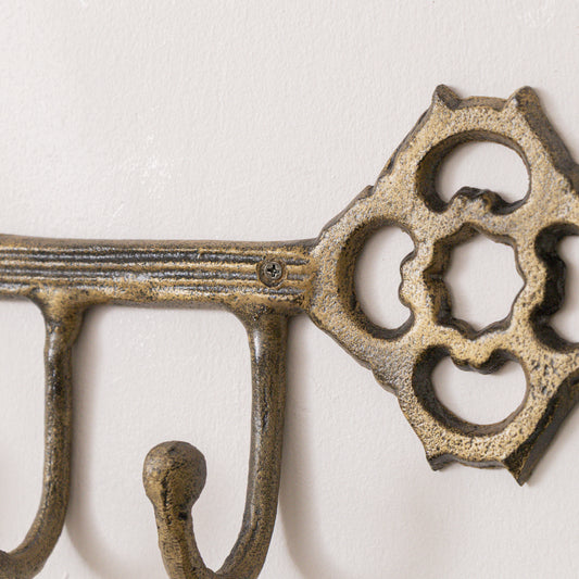 Antique Brass Key Shaped Key Hook Rail