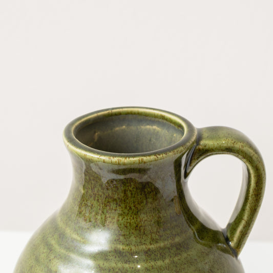 Olive Green Speckled Ceramic Jug Vase - 19.5cm