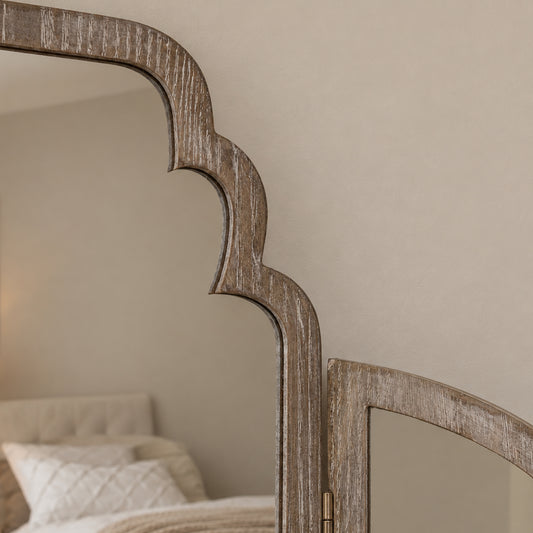 Light Ash Wood Arched Dressing Table Mirror