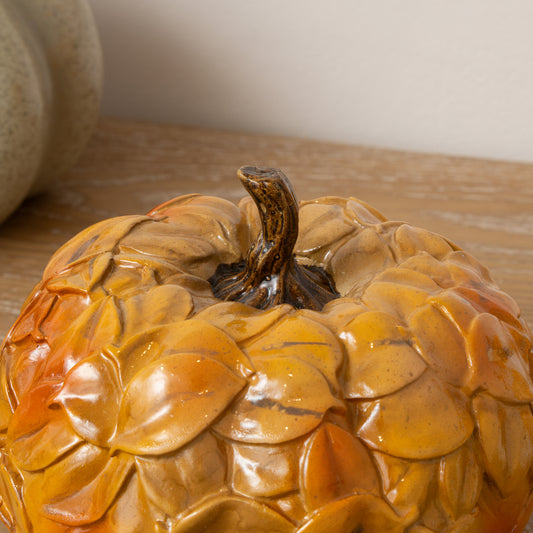 Small Orange Leaf Detail Pumpkin Ornament - 13cm x 11cm