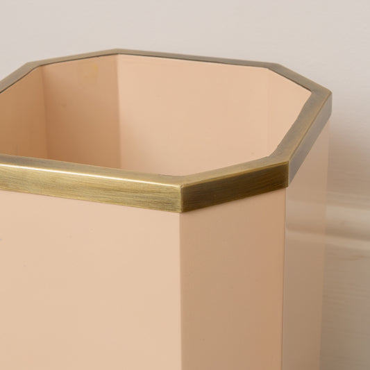 Hexagonal Pale Peach & Gold Edge Wooden Waste Paper Bin