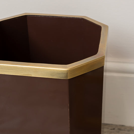 Hexagonal Chocolate Brown & Gold Edge Wooden Waste Paper Bin