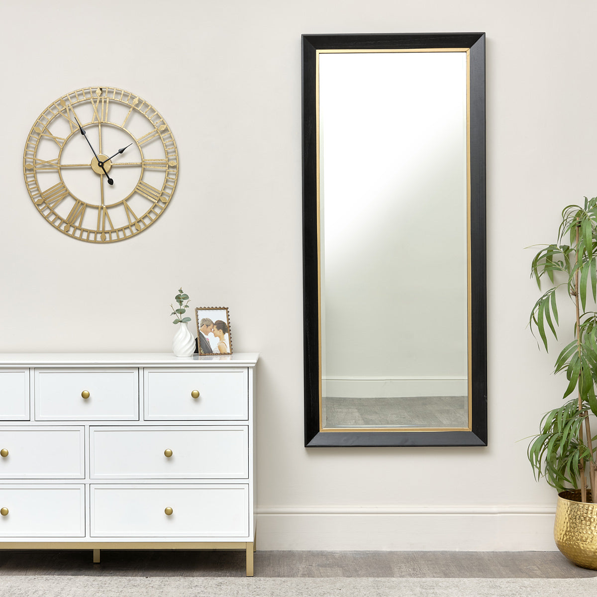 Large Rectangle Black & Gold Wall Mirror 158cm x 70cm
