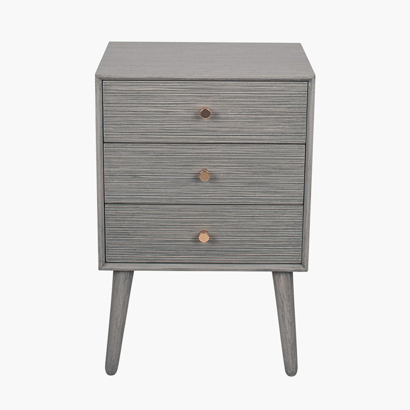 Grey 3 Drawer Bedside Table - Harlow Range