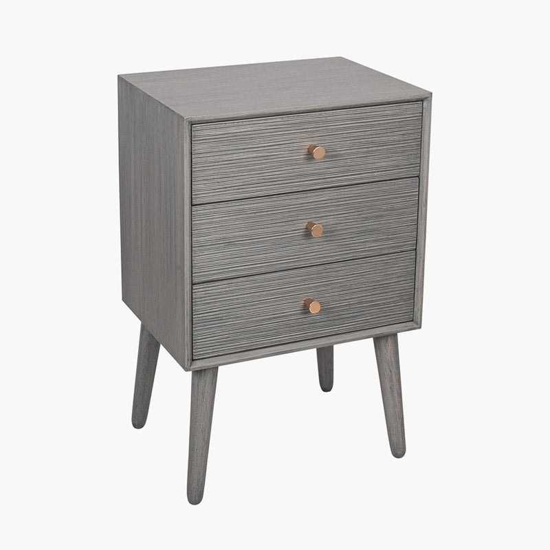 Grey 3 Drawer Bedside Table - Harlow Range
