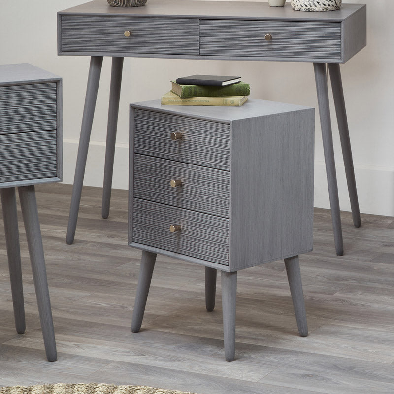 Grey 3 Drawer Bedside Table - Harlow Range