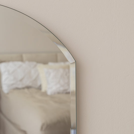 Arched Frameless Bevelled Wall Mirror - 35cm x 71cm