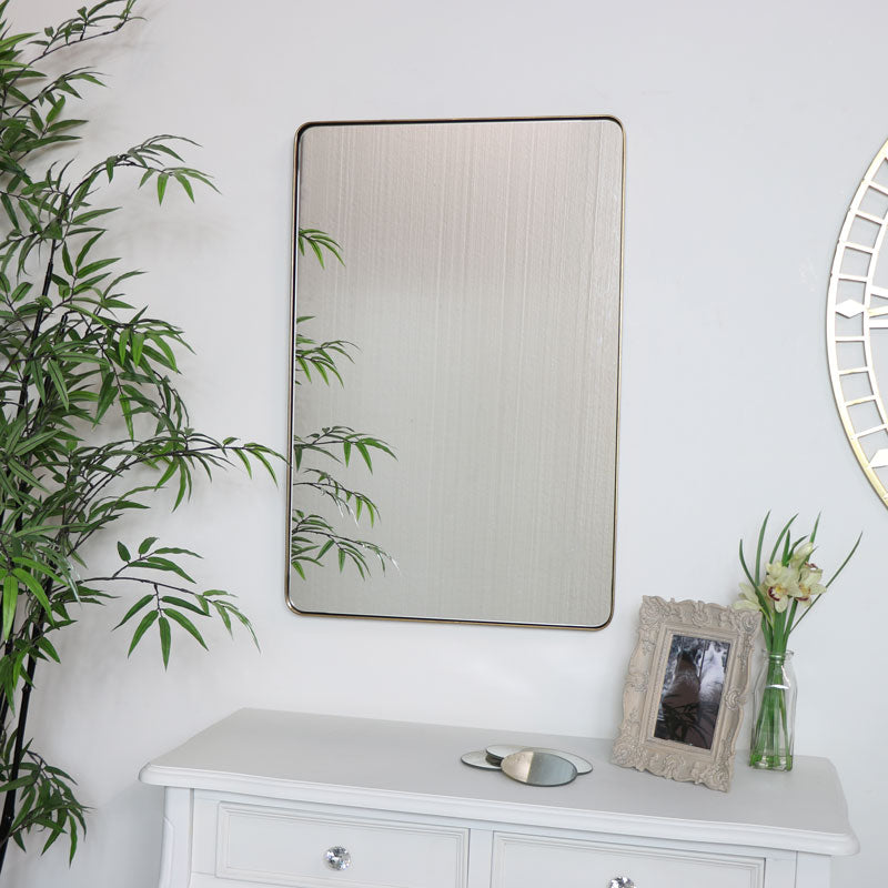 Brushed Gold Thin Framed Wall Mirror 50cm x 75cm