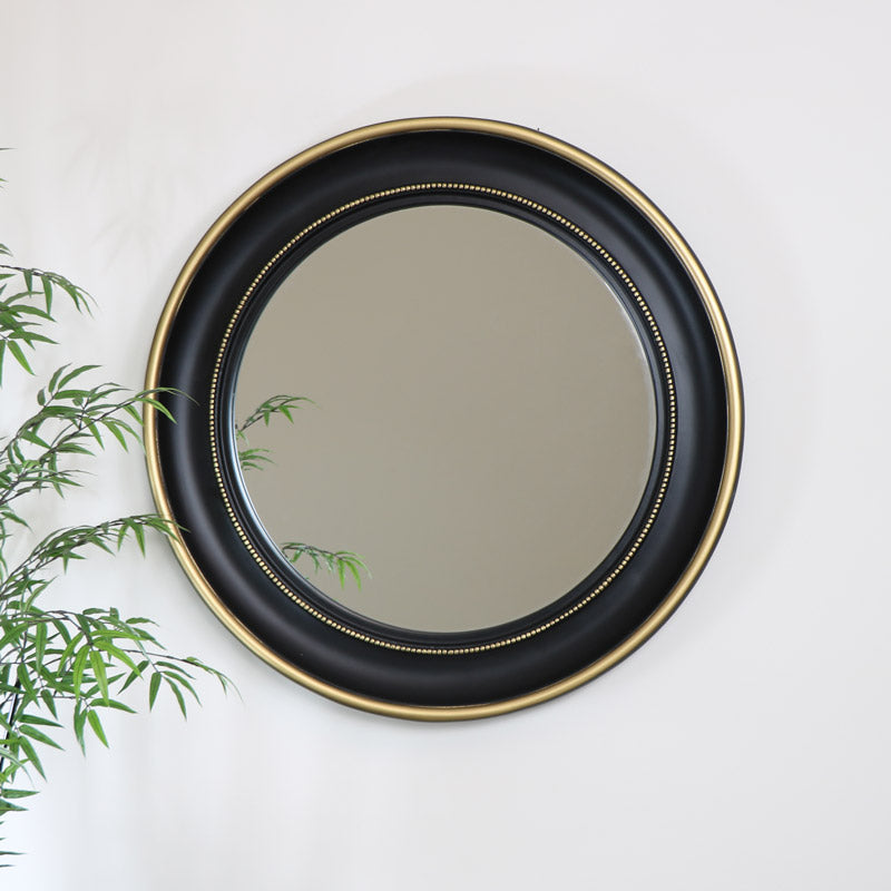 Round Black & Gold Wall Mirror 90cm x 90cm