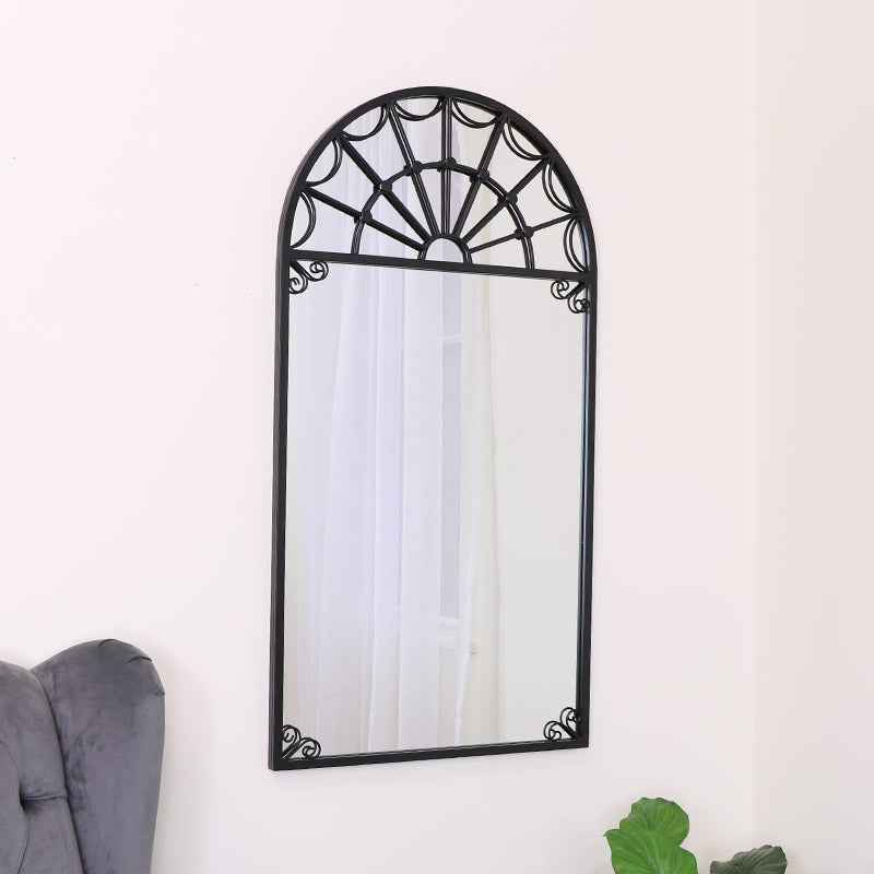 Black Metal Arched Window Mirror 60cm x 115cm