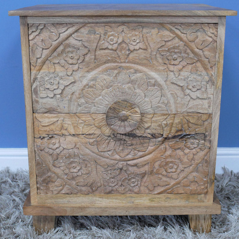 Mango Wood 2 Drawer Bedside Table