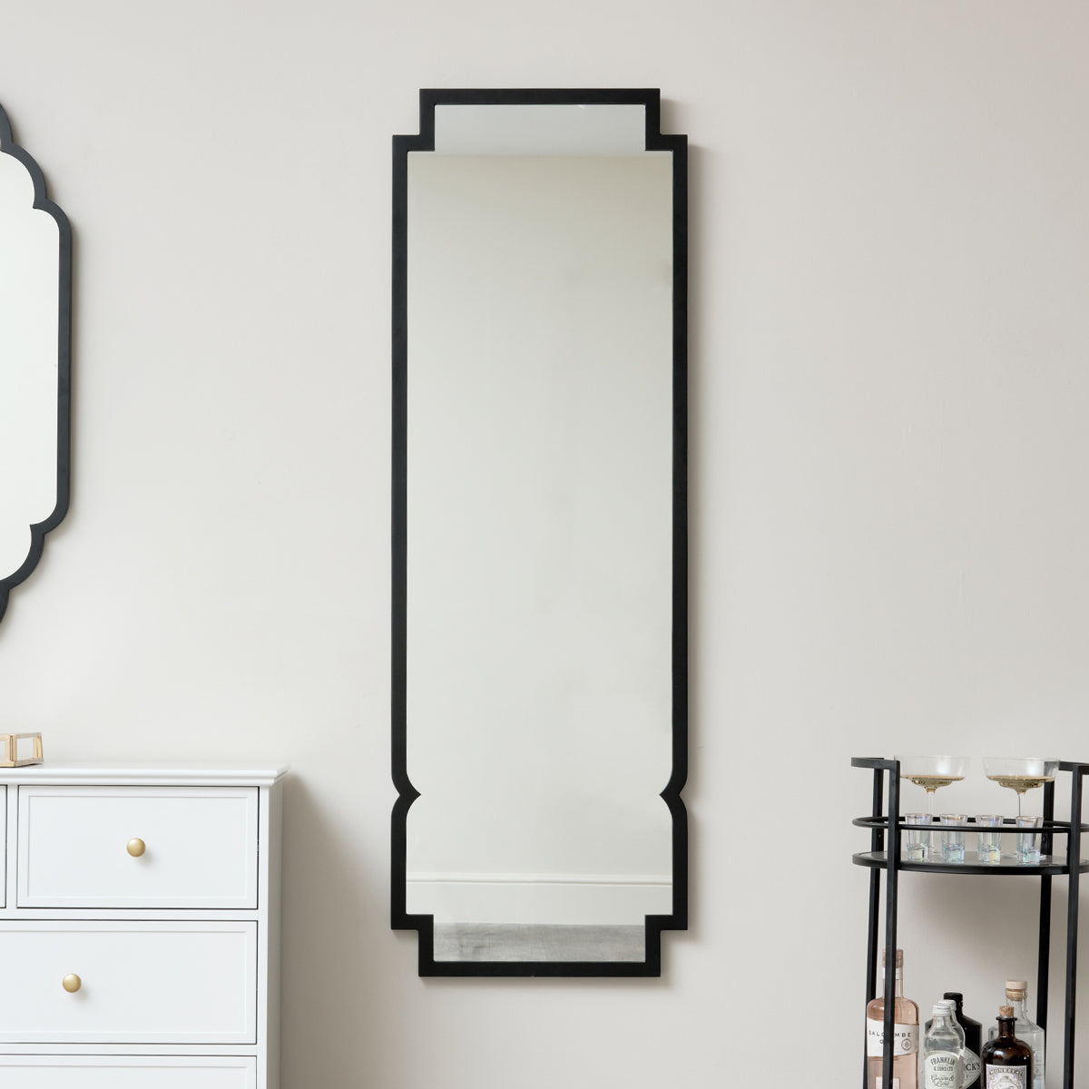 Tall Black Curved Framed Art Deco Wall Mirror 50cm x 150cm