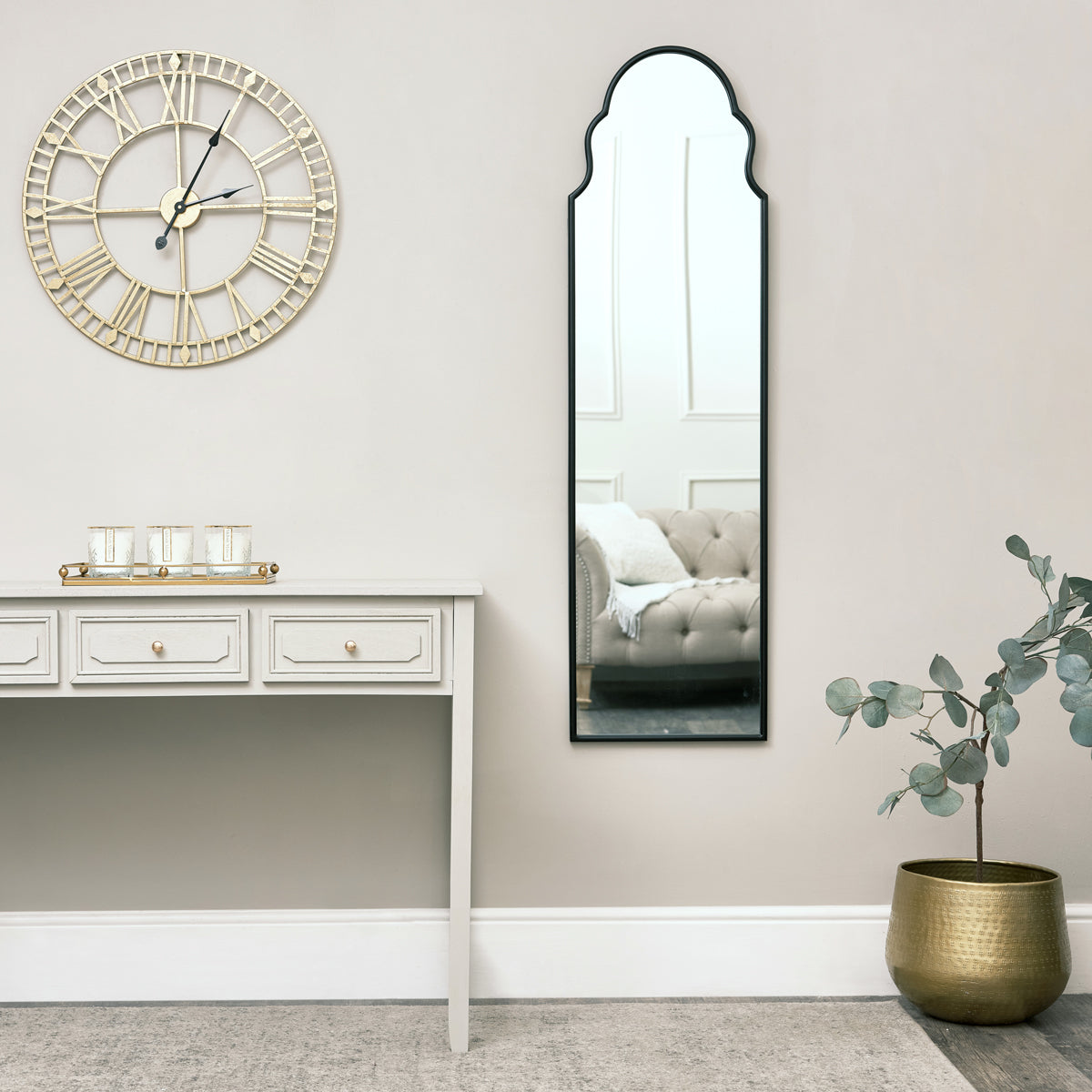 Tall Slim Black Arch Wall Mirror 133cm x 38cm