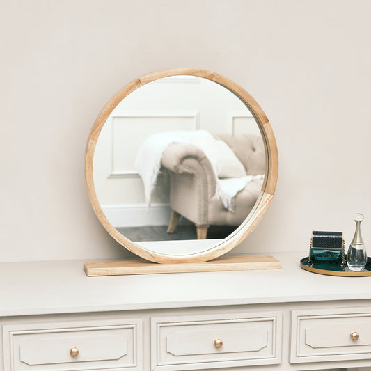 Round Wooden Freestanding Table Top Mirror
