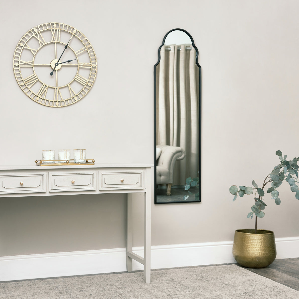 Tall Slim Black Arch Wall Mirror 133cm x 38cm