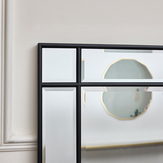  Black Framed Art Deco Wall / Leaner Mirror 142 cm x 34cm 