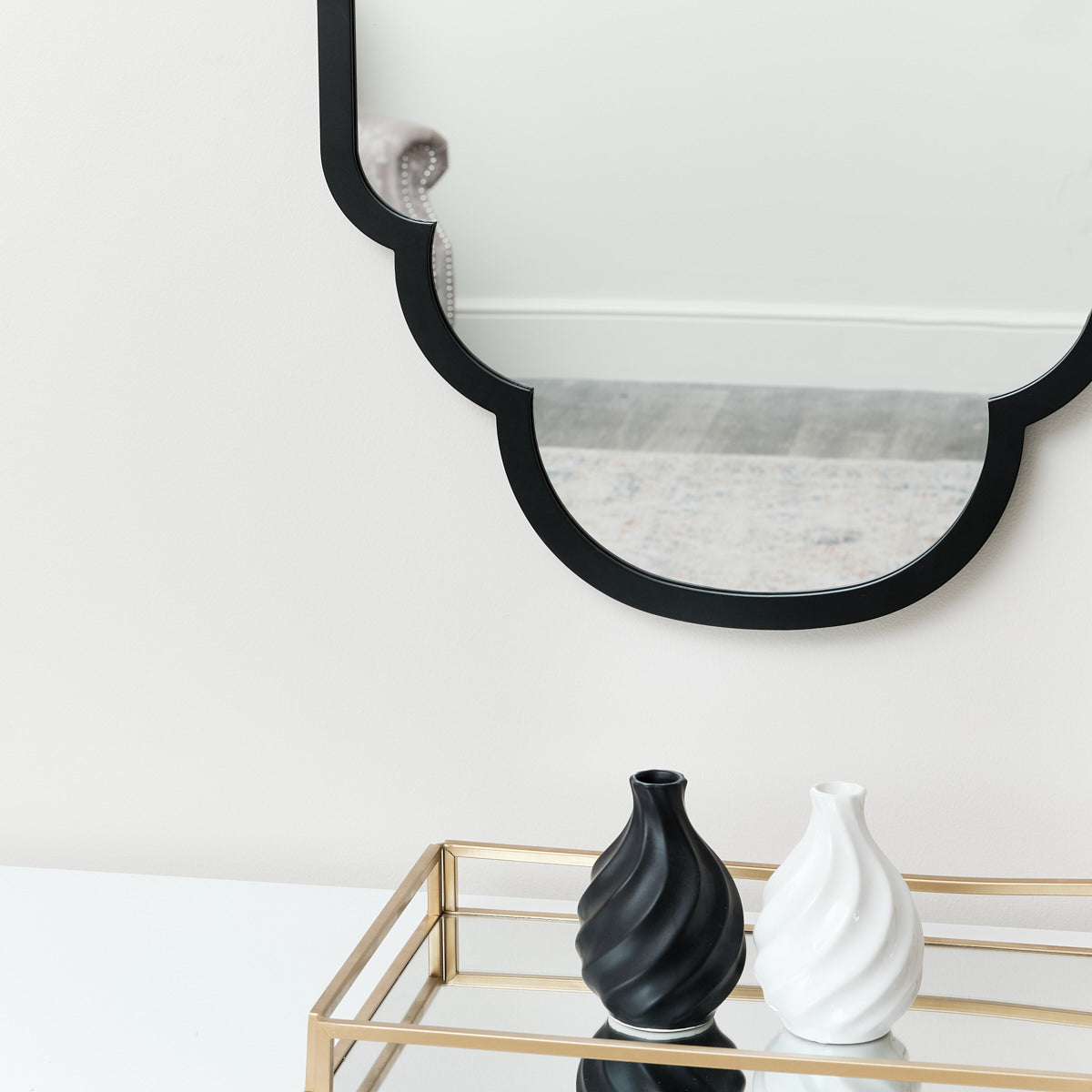 Black Curved Scalloped Framed Wall Mirror 50cm x 100cm