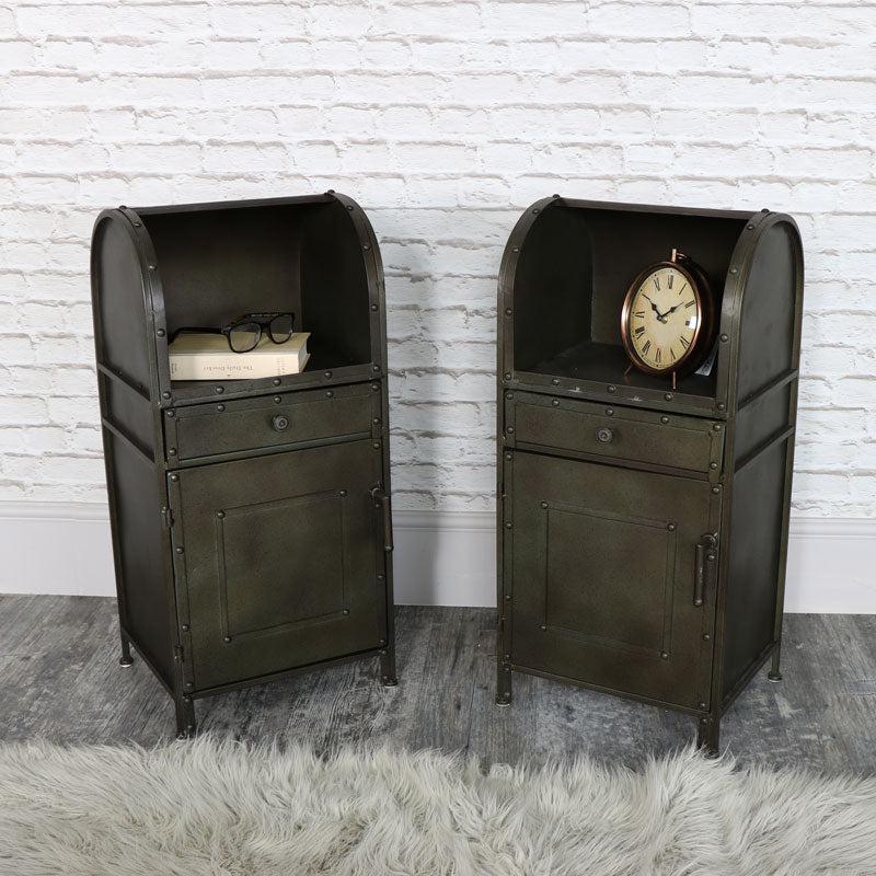 Pair of Industrial Style Metal Bedside Cabinets