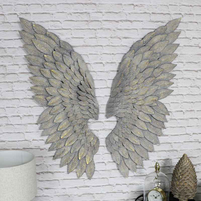 Pair of Large Grey Feather Effect Angel Wings