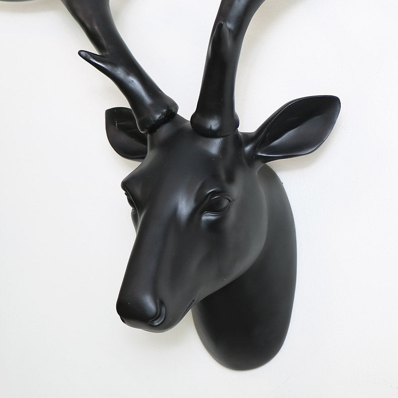 Large Black Stag Head with Gold Birds