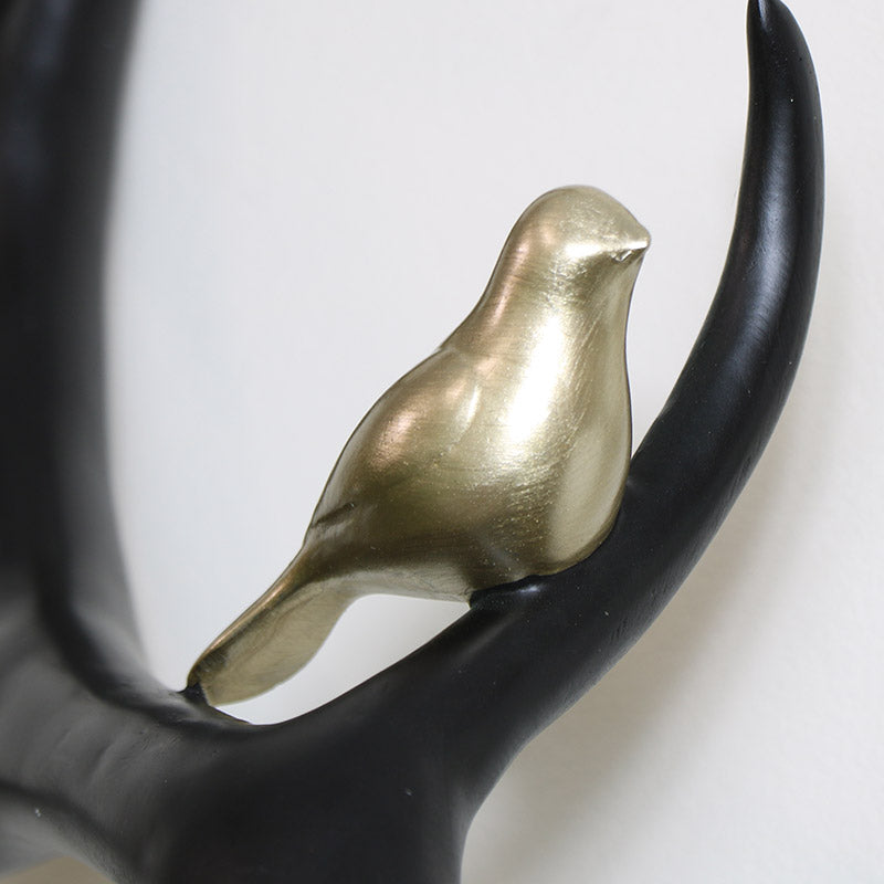 Large Black Stag Head with Gold Birds