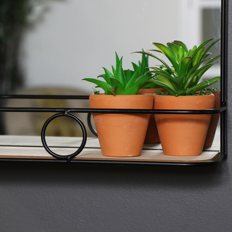 Black Metal Industrial Vanity Wall Mirror with Shelf 32cm x 50cm