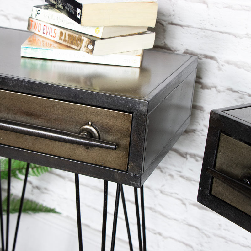 Pair of Retro Industrial Metal Bedside Tables